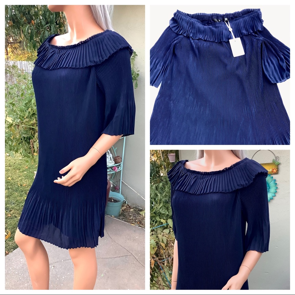 🎉HP NWT Sz6 “Francies Bardot” Ted Baker London Pleated Dress Shoulder Neckline - Picture 9 of 16